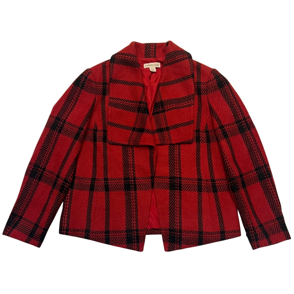 Coldwater Creek Red Black Preppy Academia Plaid‎ Wool Blend Blazer Size 10P